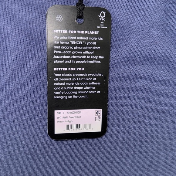 Allbirds sweatshirt small cotton hemp blend NEW blue hazy indigo men’s  Crewneck - Picture 5 of 6